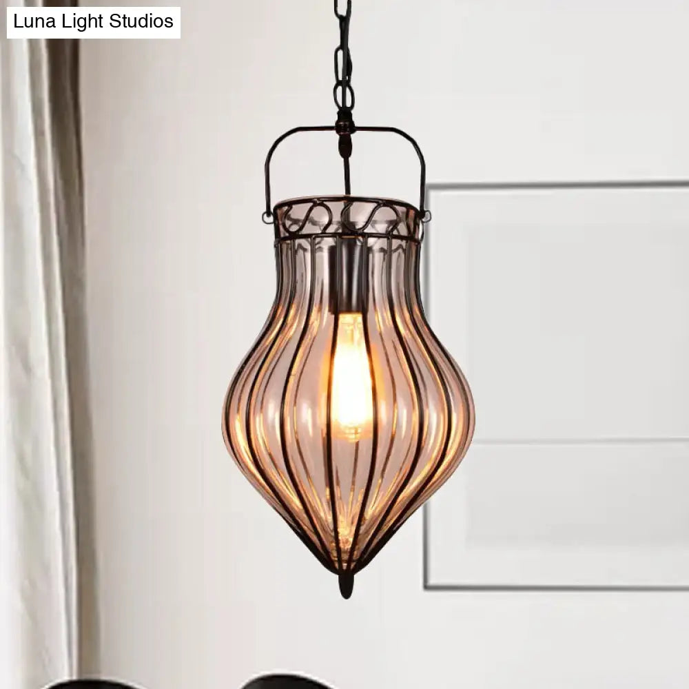 Industrial Style Teardrop Glass Pendant Light - Black Ideal For Restaurant