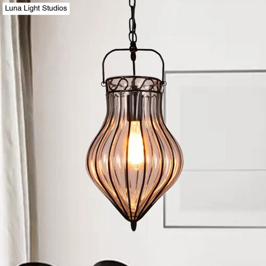 Industrial Style Teardrop Glass Pendant Light - Black Ideal For Restaurant