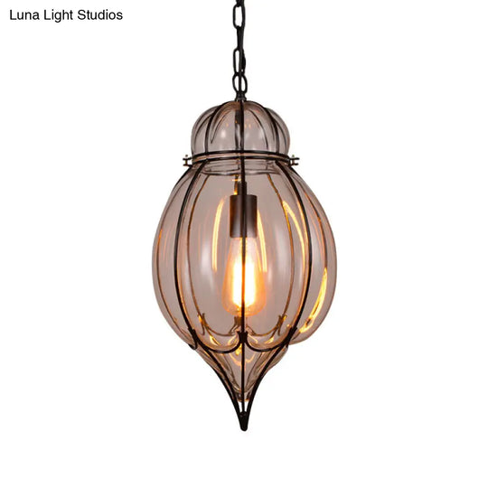 Industrial Single Pendant Light With Clear Glass Teardrop And Black Finish For Restaurants