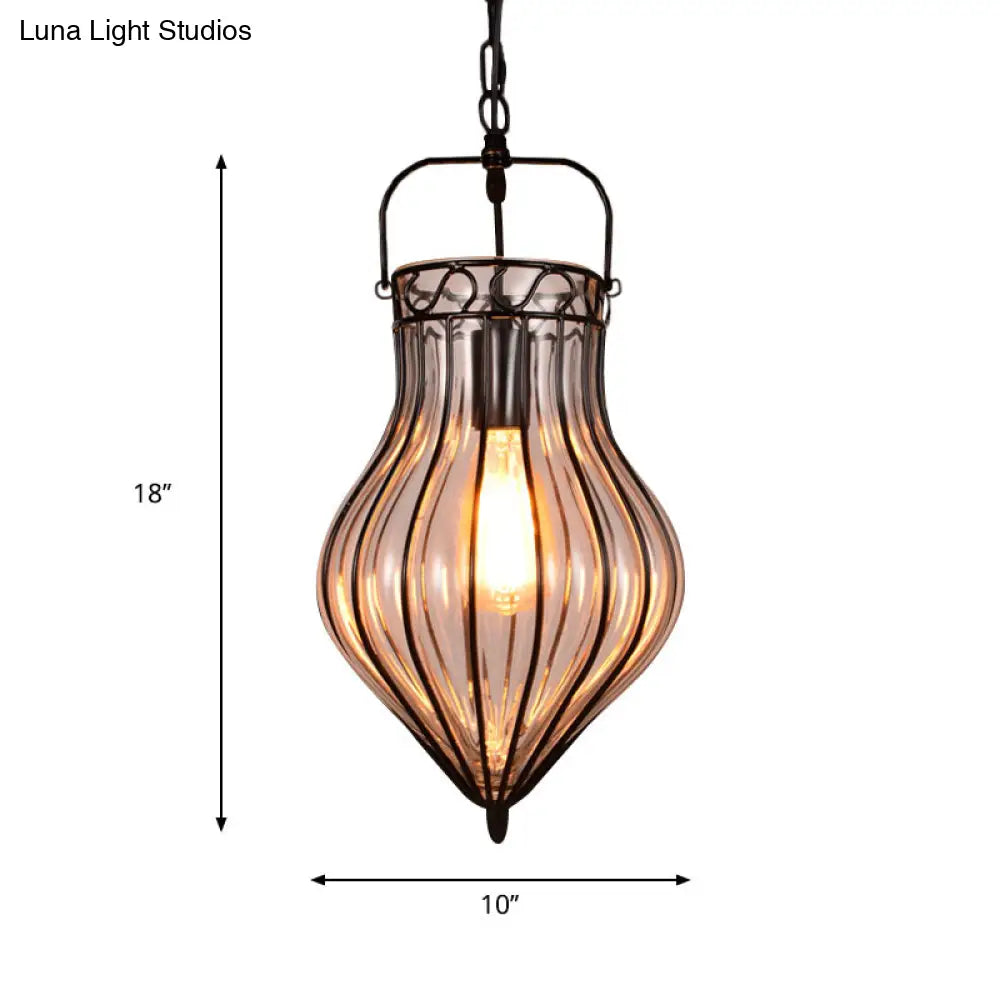 Industrial Single Pendant Light With Clear Glass Teardrop And Black Finish For Restaurants