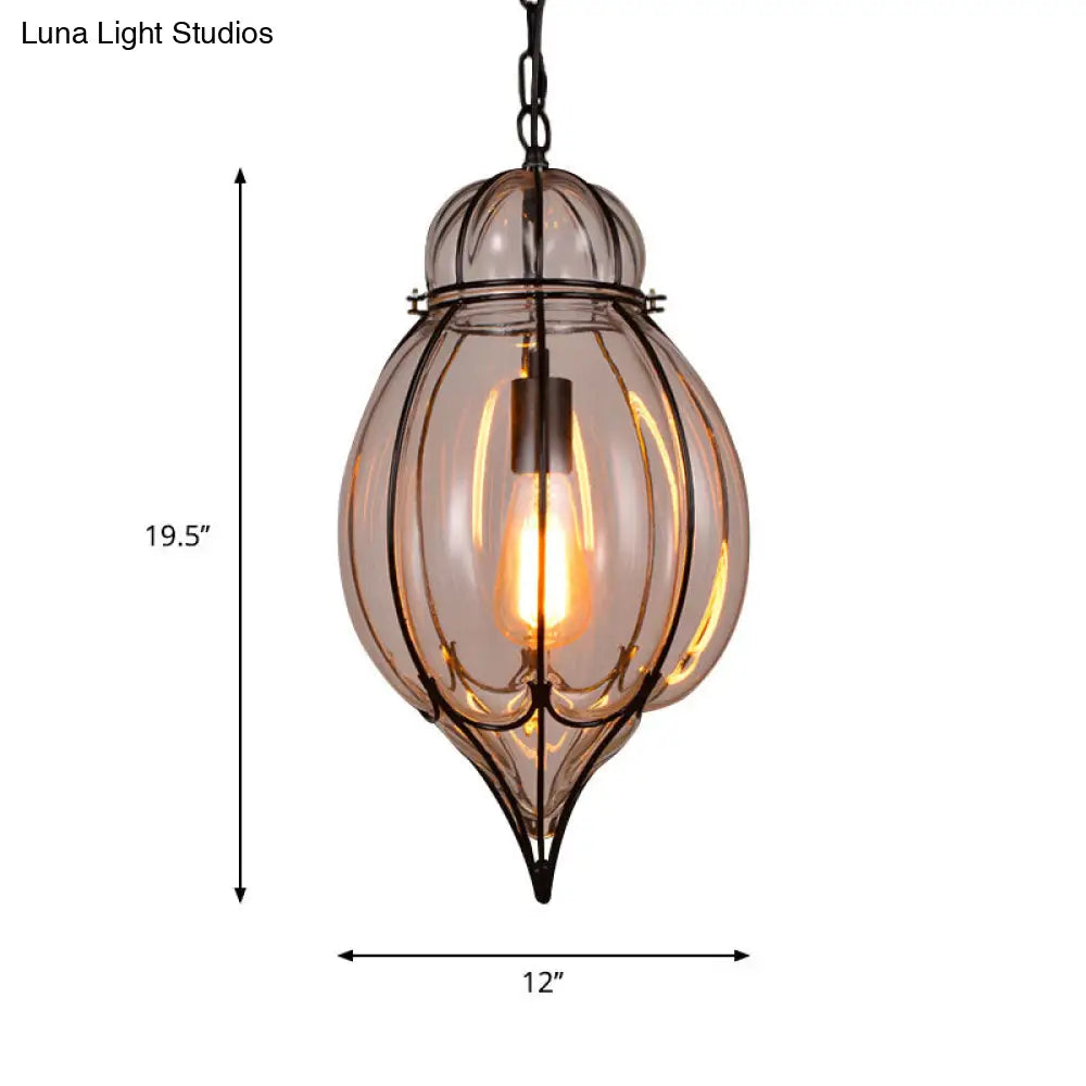 Industrial Style Teardrop Glass Pendant Light - Black Ideal For Restaurant