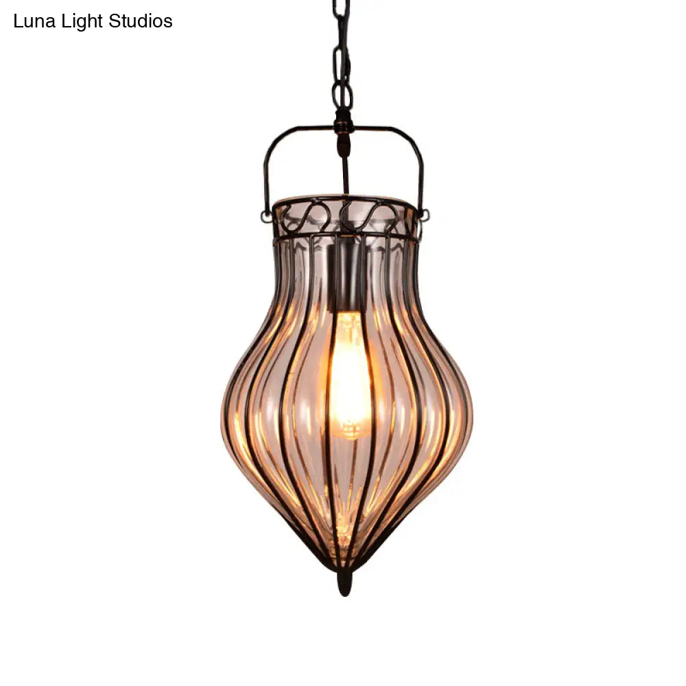 Industrial Single Pendant Light With Clear Glass Teardrop And Black Finish For Restaurants