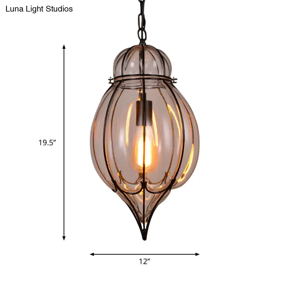 Industrial Single Pendant Light With Clear Glass Teardrop And Black Finish For Restaurants