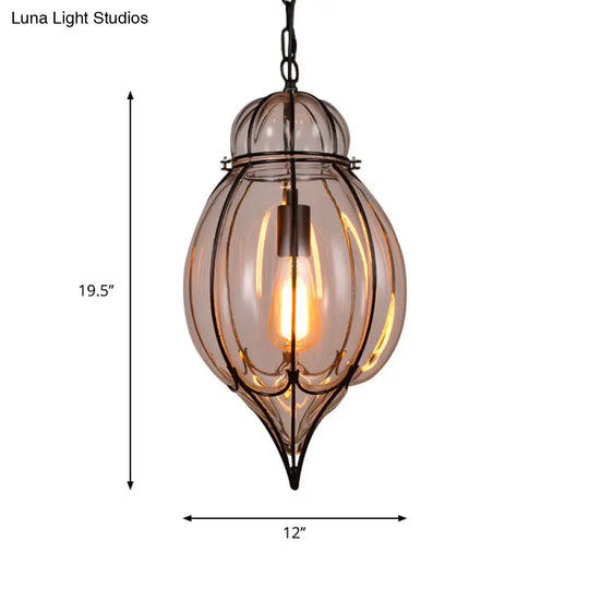 Industrial Single Pendant Light With Clear Glass Teardrop And Black Finish For Restaurants