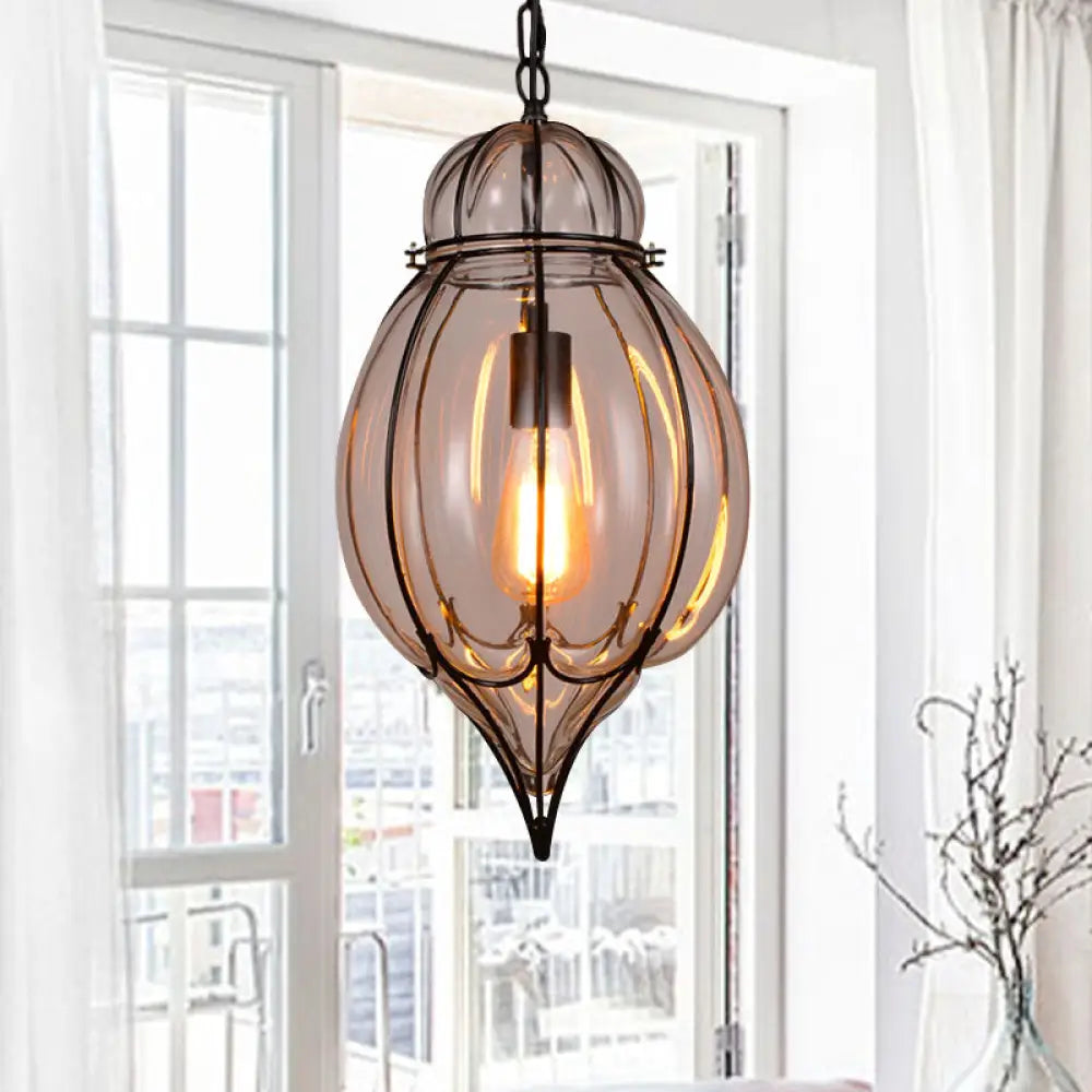 Industrial Single Pendant Light With Clear Glass Teardrop And Black Finish For Restaurants / B