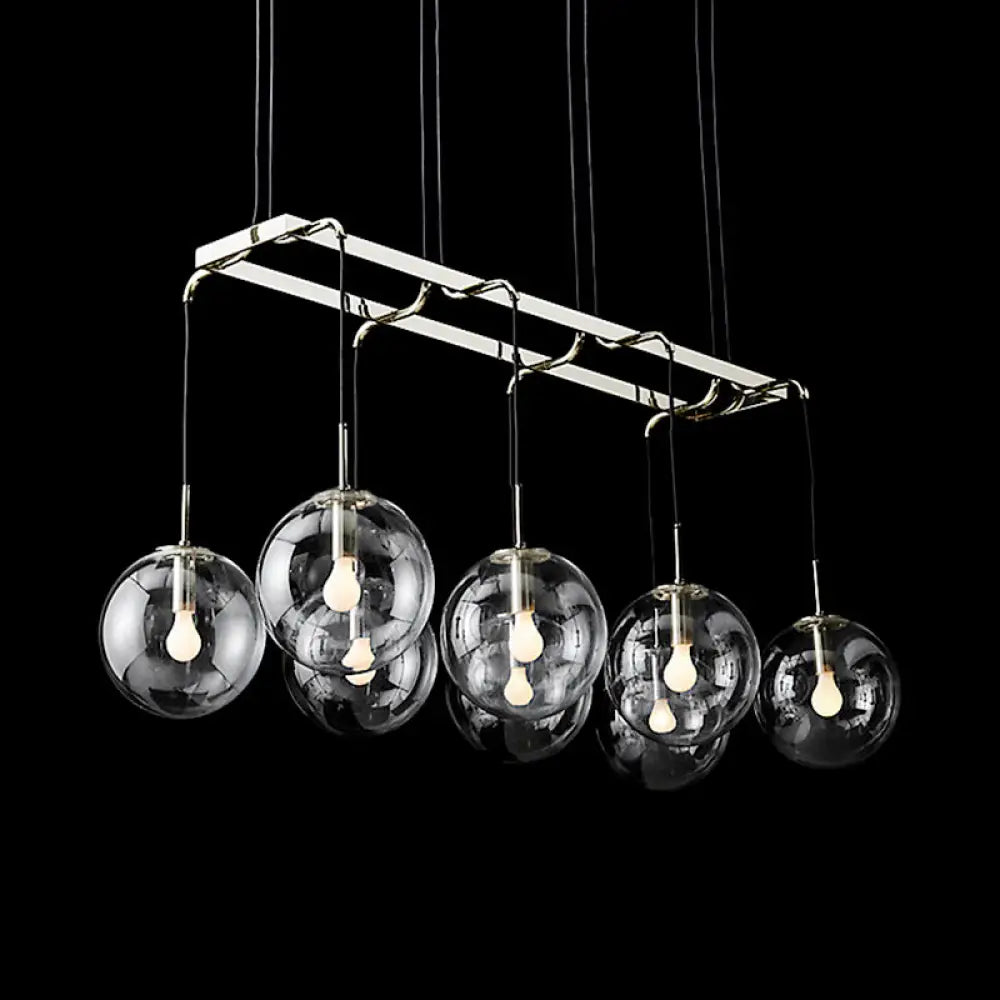 Industrial Smoke Glass Island Lighting 6/8/10-Light Nickel/Bronze Led Pendant Fixture 8 / Nickel