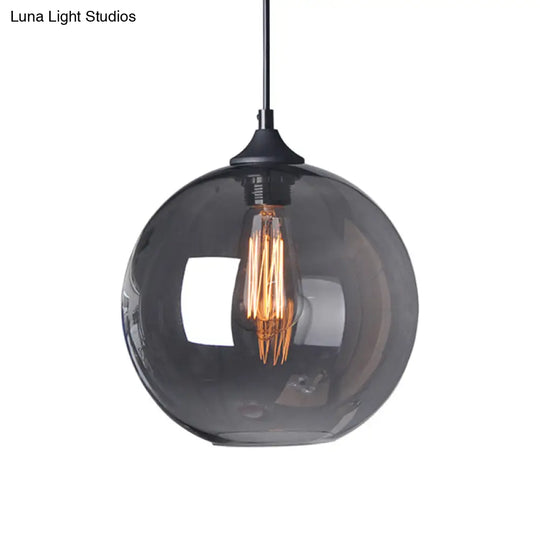 Industrial Smoke Grey Glass Globe Bistro Pendant Light - 8/10/12 W 1-Light Black Suspension