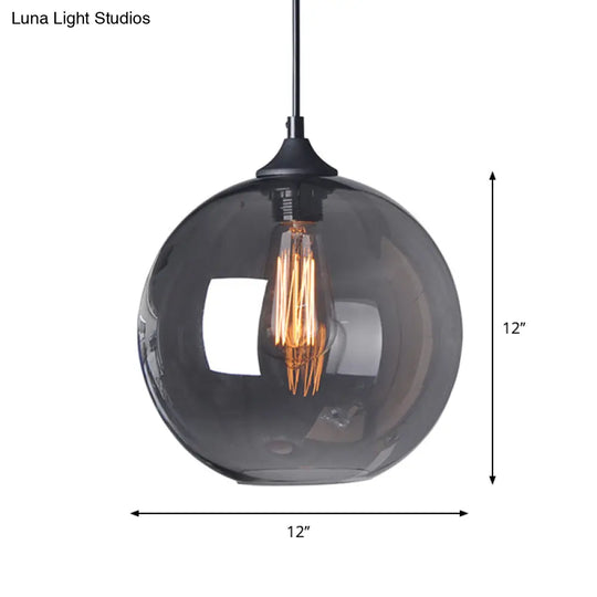 Industrial Smoke Grey Glass Globe Bistro Pendant Light - 8/10/12 W 1-Light Black Suspension