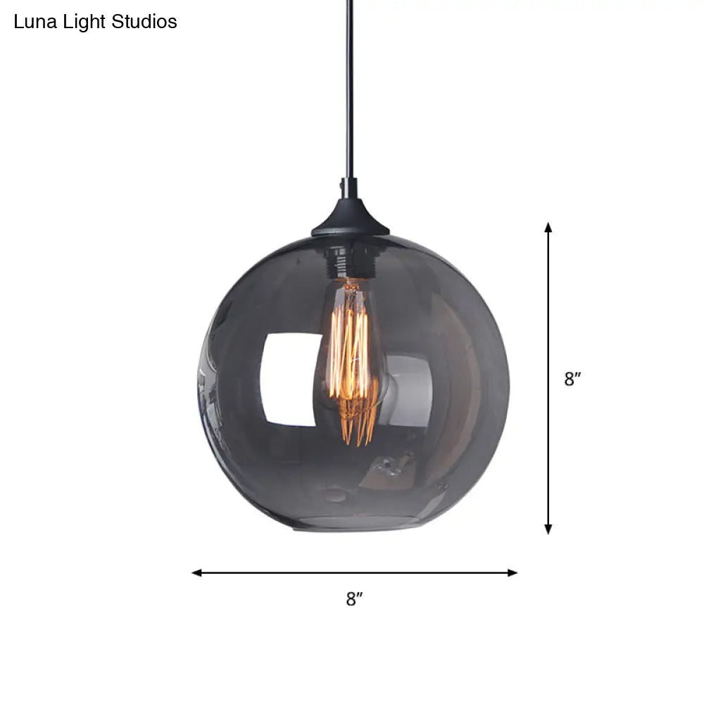 Industrial Smoke Grey Glass Globe Bistro Pendant Light - 8/10/12 W 1-Light Black Suspension