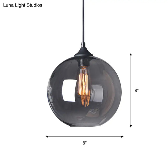 Industrial Smoke Grey Glass Globe Bistro Pendant Light - 8/10/12 W 1-Light Black Suspension