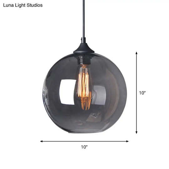 Industrial Smoke Grey Glass Globe Bistro Pendant Light - 8/10/12 W 1-Light Black Suspension