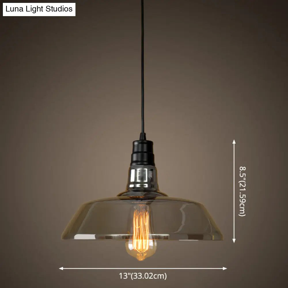 Industrial Smoke Grey Glass Pendant Light - Barn Shaped Diner Suspension Lighting With 1 Bulb
