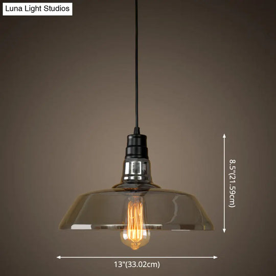 Industrial Smoke Grey Glass Pendant Light - Barn Shaped Diner Suspension Lighting With 1 Bulb