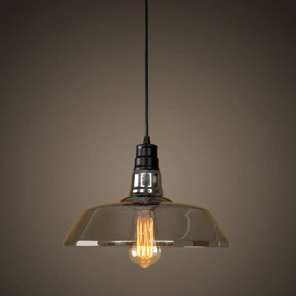 Industrial Smoke Grey Glass Pendant Light - Barn Shaped Diner Suspension Lighting With 1 Bulb Gray