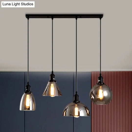 Black Industrial Smoked Glass Cluster Pendant Light With Geometric Shade - Multiple Hanging Lights 4