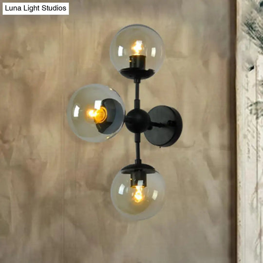 Industrial Smoked Glass Globe Wall Light - Dining Room Fixture (2/3 Light) Black Sconce Lamp