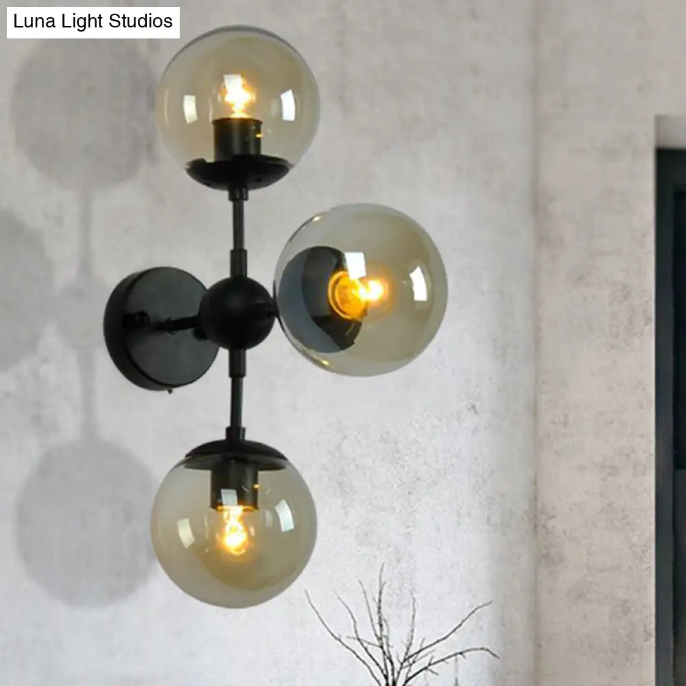 Industrial Smoked Glass Globe Wall Light - Dining Room Fixture (2/3 Light) Black Sconce Lamp