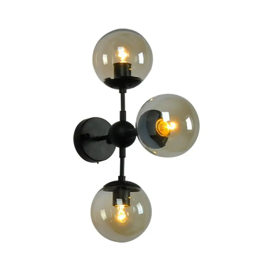 Industrial Smoked Glass Globe Wall Light - Dining Room Fixture (2/3 Light) Black Sconce Lamp 3 /