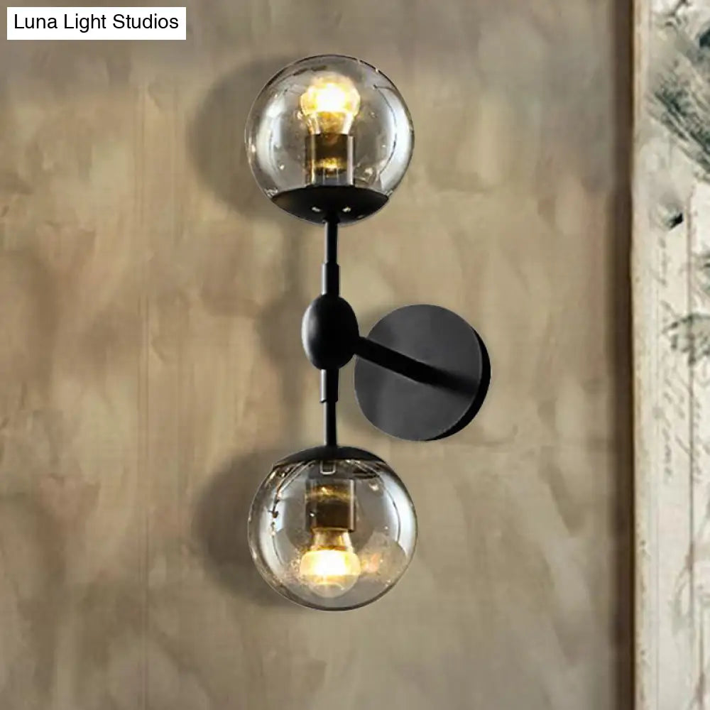 Industrial Smoked Glass Globe Wall Light - Dining Room Fixture (2/3 Light) Black Sconce Lamp