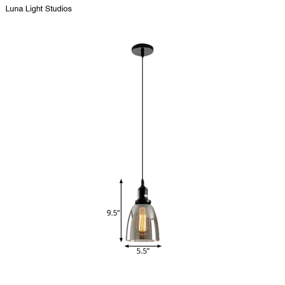 Industrial Smoked Glass Pendant Light - Black 1-Light Ceiling Lamp For Living Room