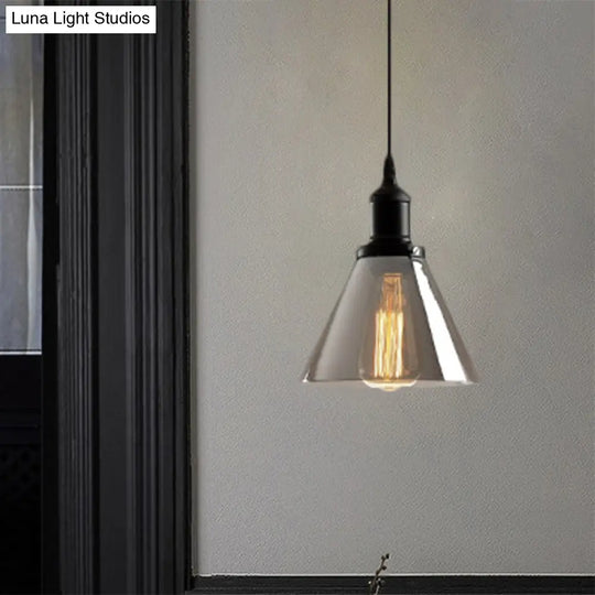 Industrial Smoked Glass Pendant Light - Black 1-Light Ceiling Lamp For Living Room