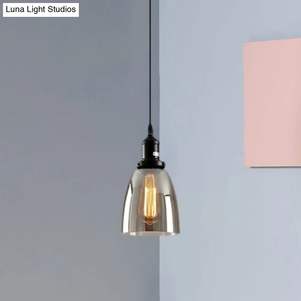 Industrial Smoked Glass Pendant Light - Black 1-Light Ceiling Lamp For Living Room