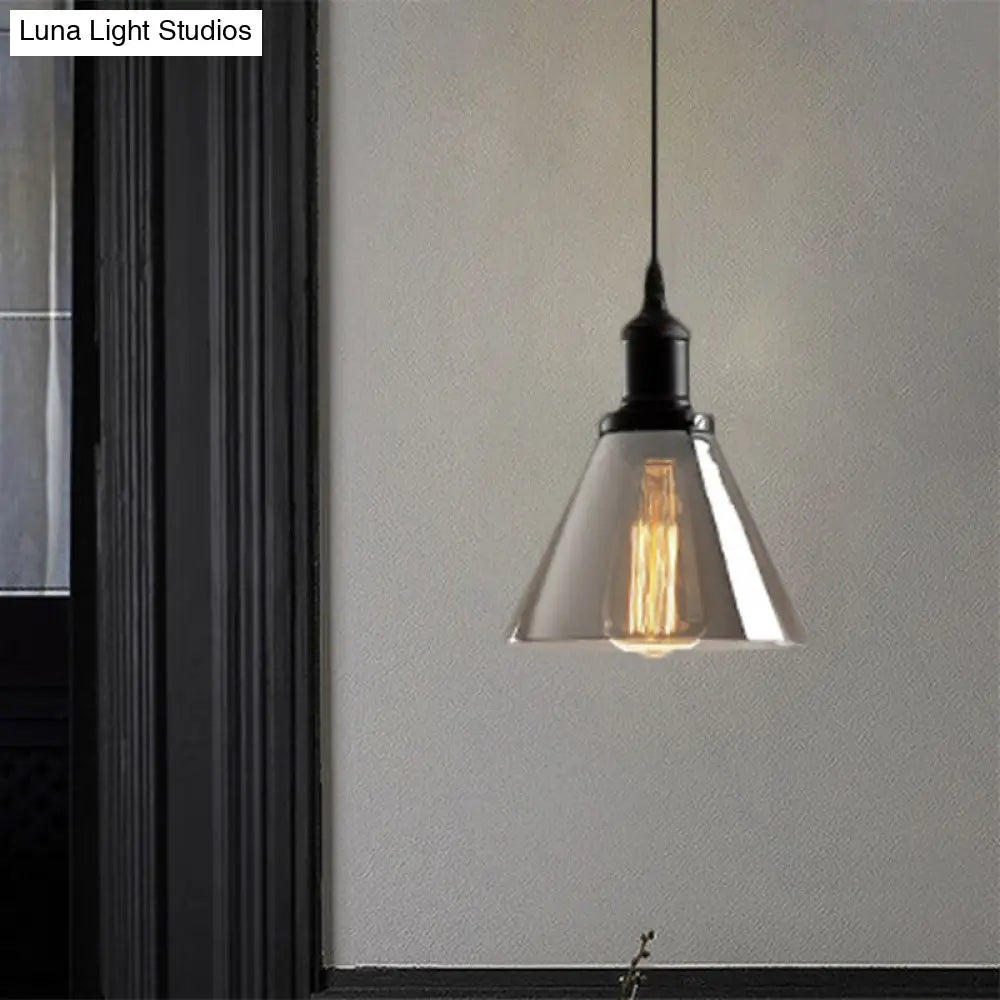 Industrial Smoked Glass Cone/Dome Pendant Light For Living Room - Black 1-Light