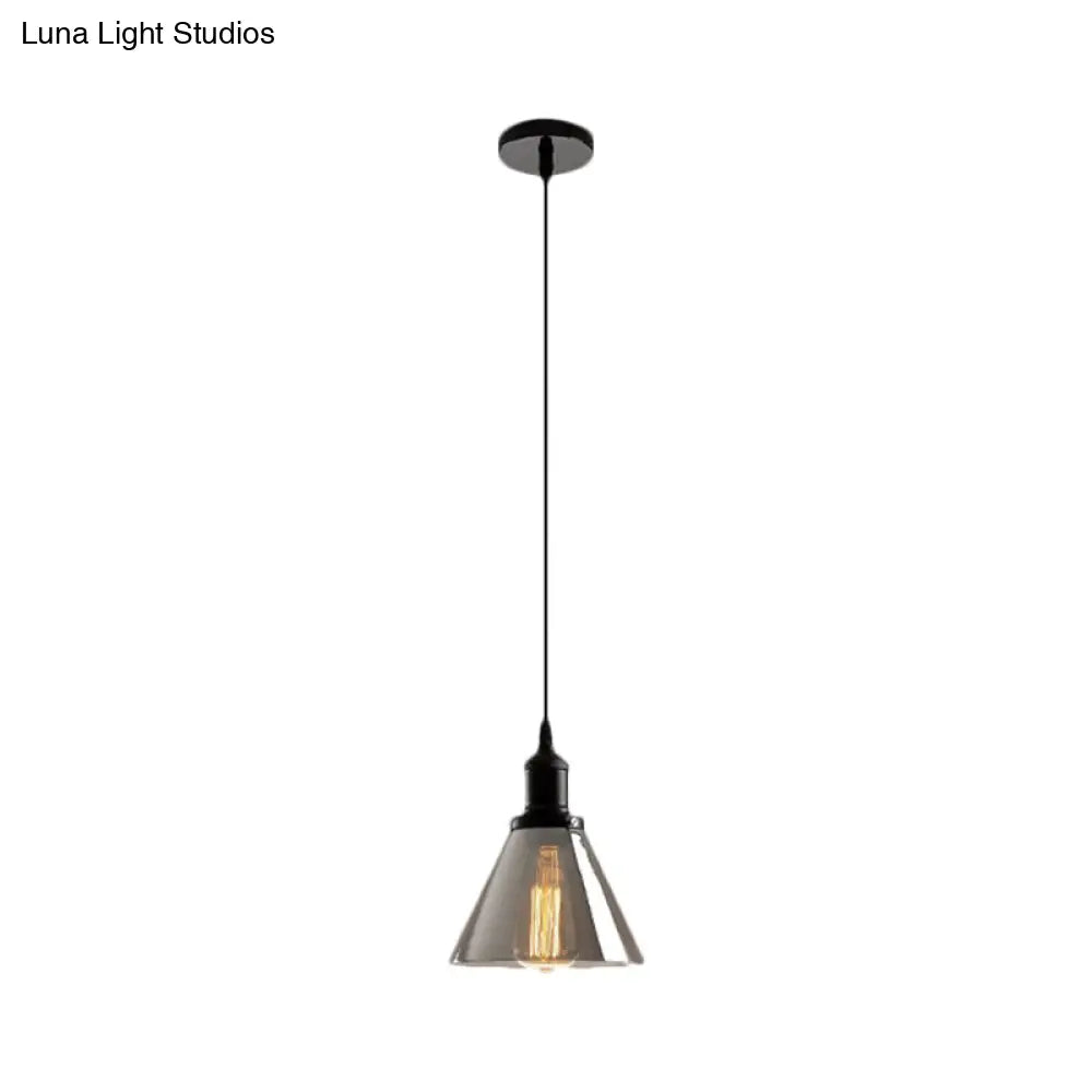 Industrial Smoked Glass Cone/Dome Pendant Light For Living Room - Black 1-Light