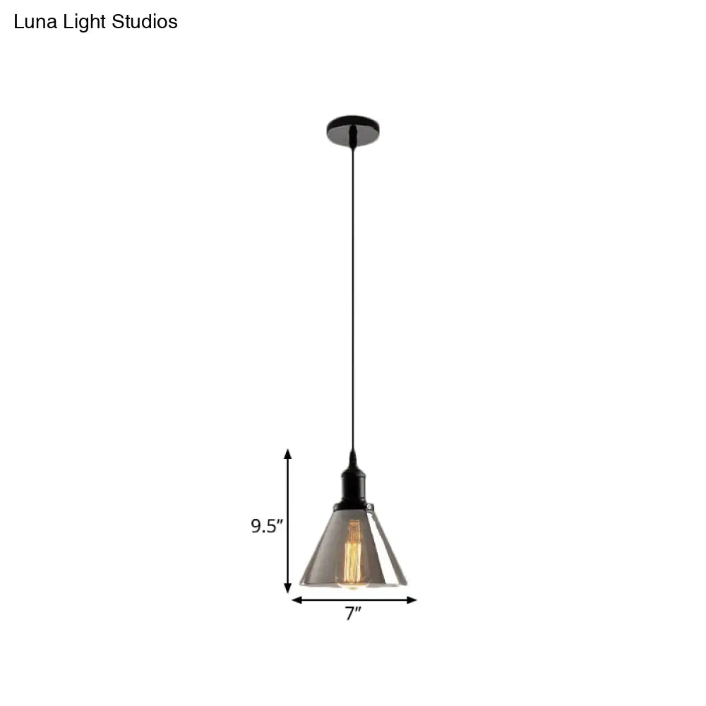 Industrial Smoked Glass Pendant Light - Black 1-Light Ceiling Lamp For Living Room