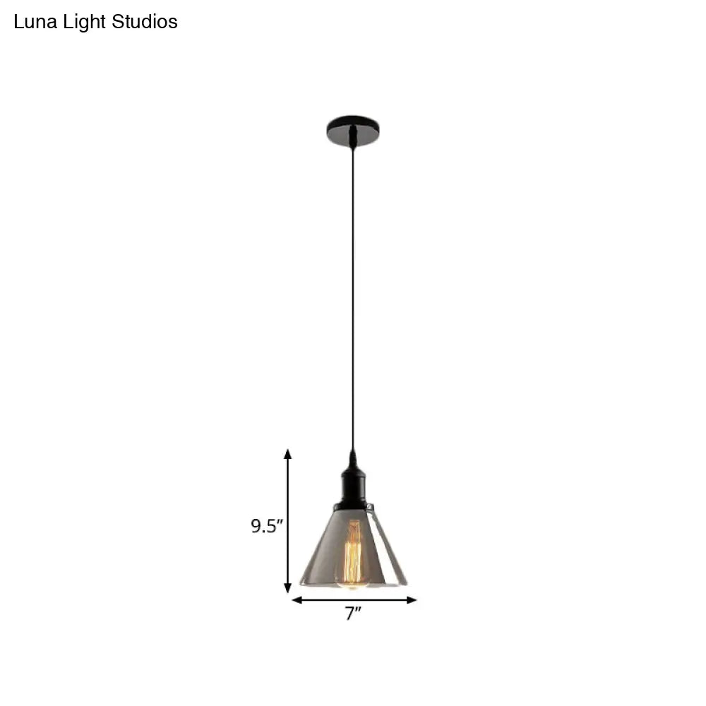 Industrial Smoked Glass Cone/Dome Pendant Light For Living Room - Black 1-Light