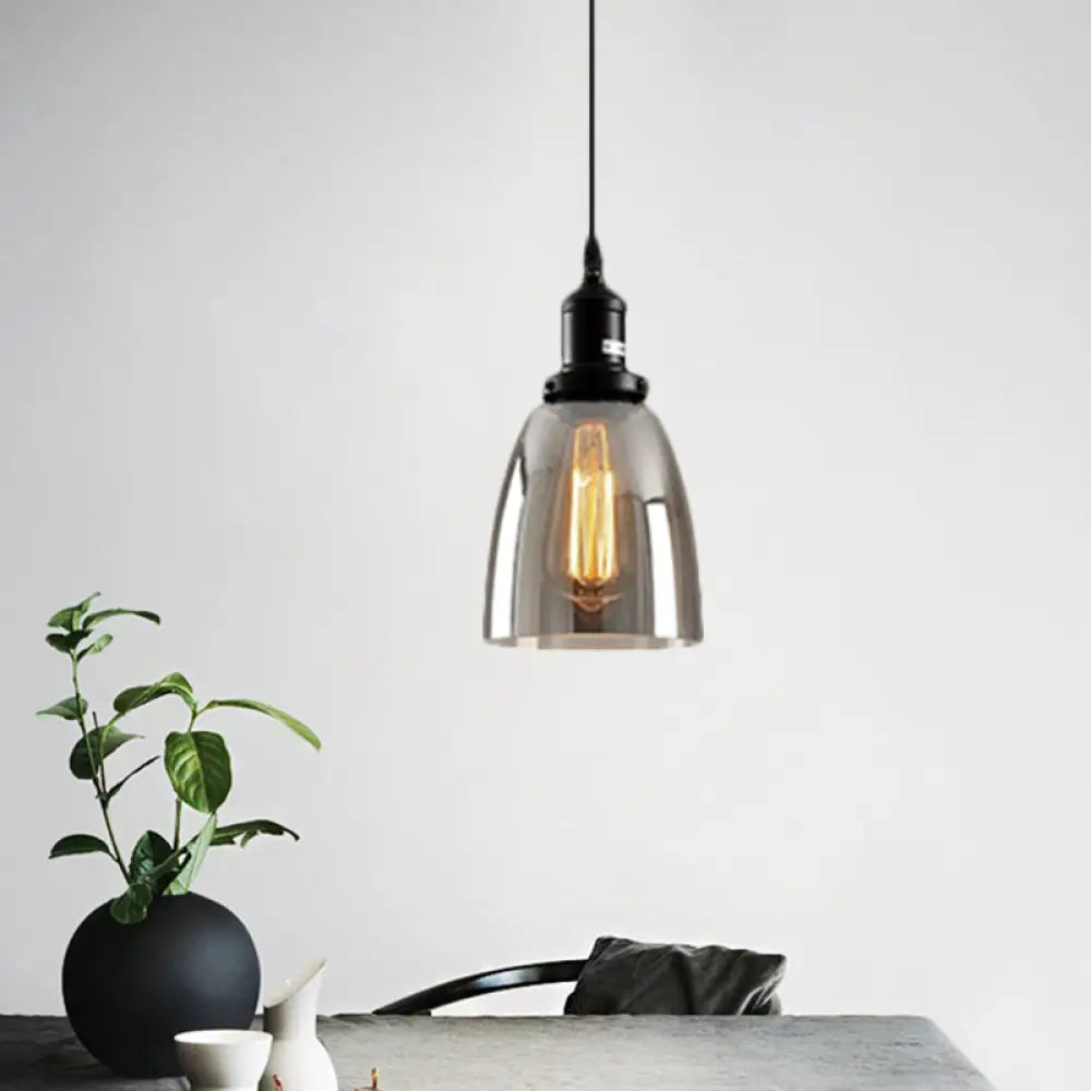 Industrial Smoked Glass Pendant Light - Black 1-Light Ceiling Lamp For Living Room Smoke Gray / Bowl