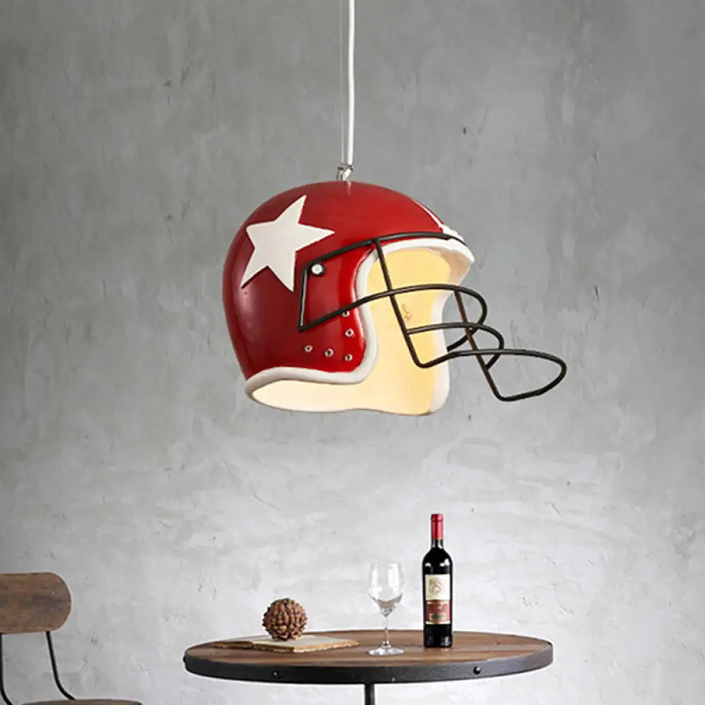 Industrial Soccer Helmet Pendant Light In Red/White For Restaurants Red