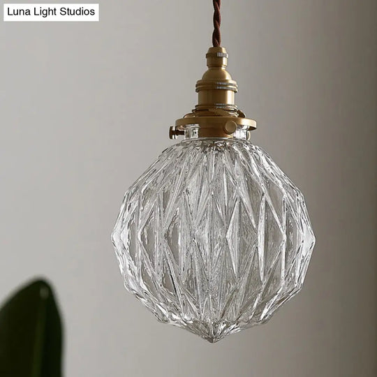 Industrial Sphere Ceiling Light Single Clear Glass Hanging Pendant For Living Room