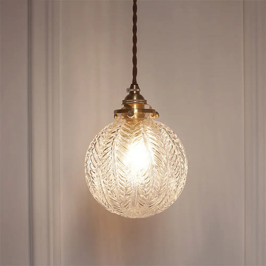 Industrial Sphere Ceiling Light Single Clear Glass Hanging Pendant For Living Room / A