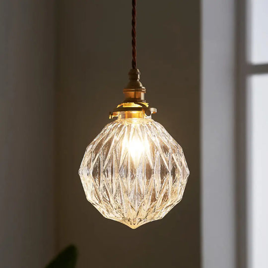 Industrial Sphere Ceiling Light Single Clear Glass Hanging Pendant For Living Room / B