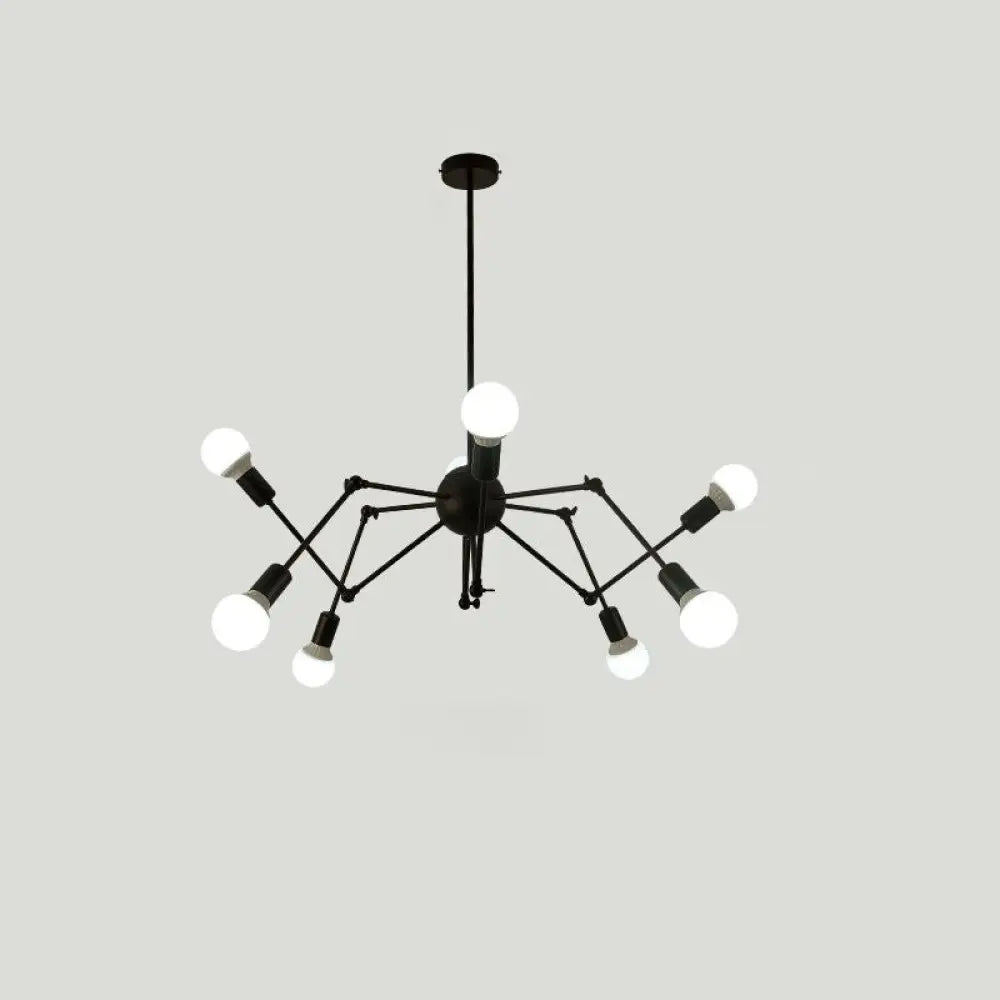 Industrial Spider Chandelier With Open Bulb Design For Clothing Shops 8 / Black