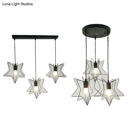 Industrial Star Cage Pendant Light - 3 Heads With Canopy In Black/White