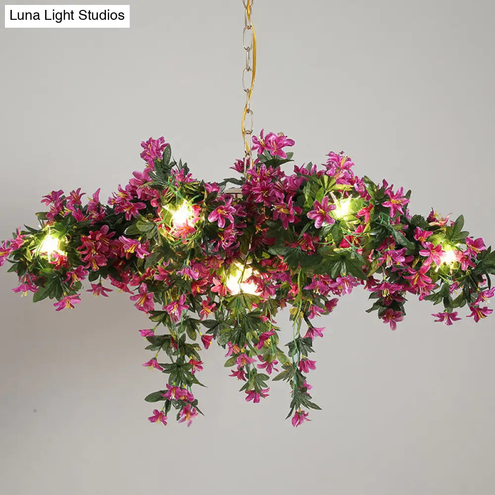 Industrial Starburst Chandelier With 12 Metal Lights And Flower Decor In Black