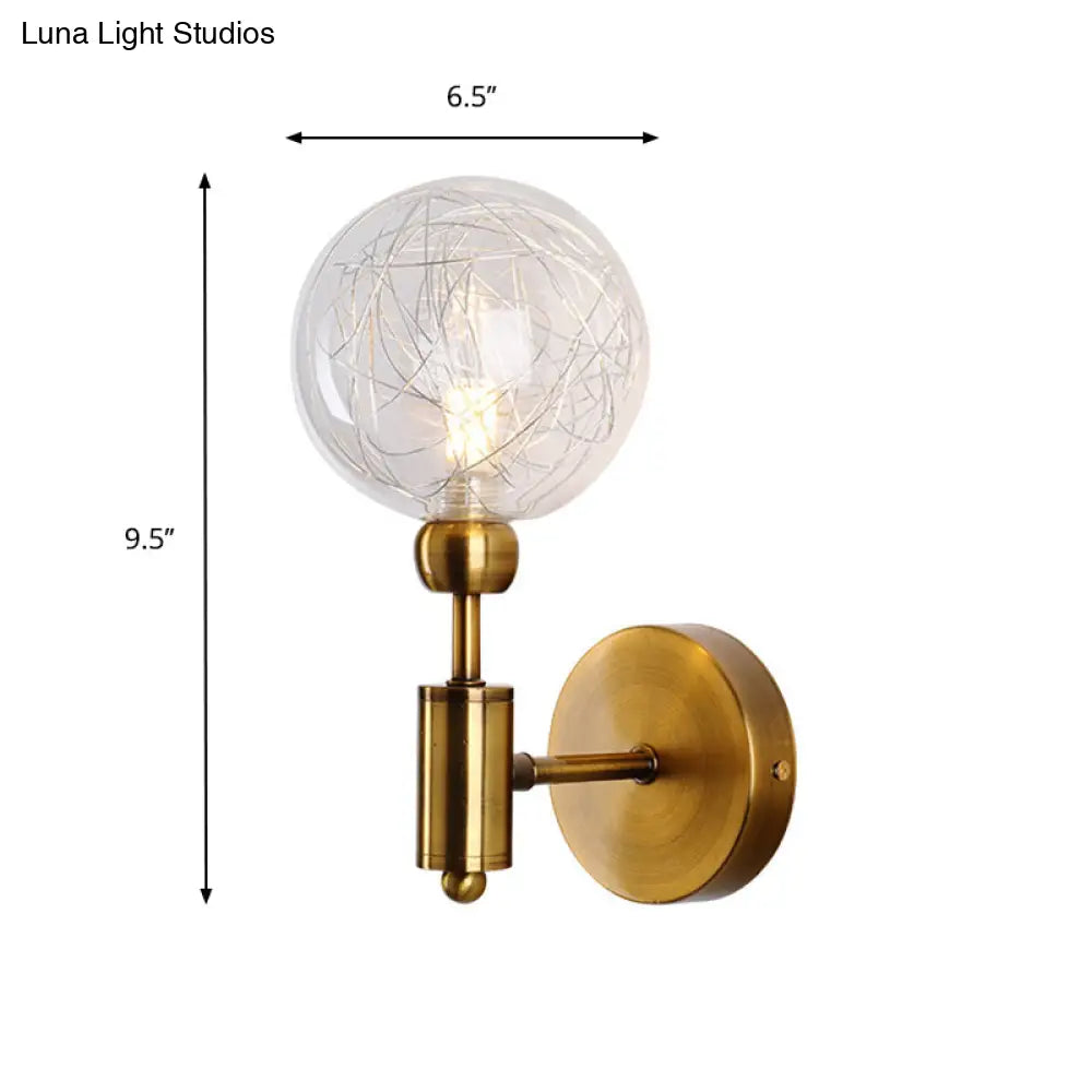 Industrial Style 1/2-Light Bedroom Sconce Wall Lamp - Black/Brass Finish With Clear Glass Shade