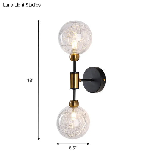 Industrial Style 1/2-Light Bedroom Sconce Wall Lamp - Black/Brass Finish With Clear Glass Shade