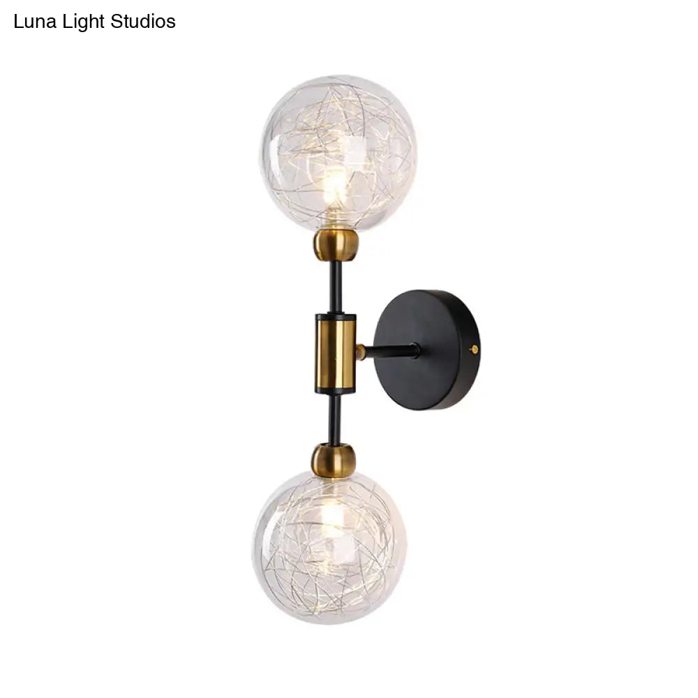 Industrial Style 1/2-Light Bedroom Sconce Wall Lamp - Black/Brass Finish With Clear Glass Shade