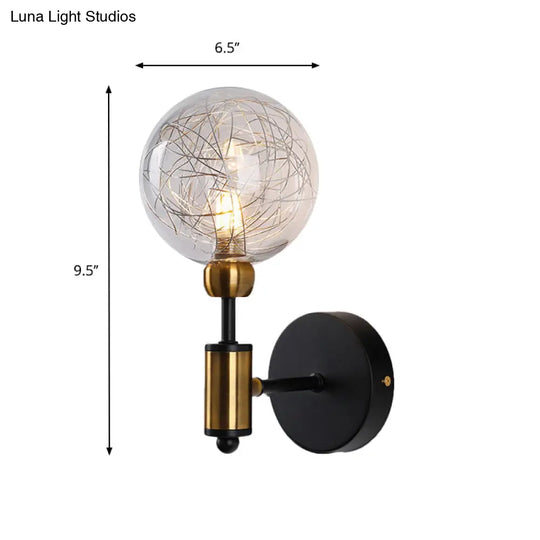 Industrial Style 1/2-Light Bedroom Sconce Wall Lamp - Black/Brass Finish With Clear Glass Shade