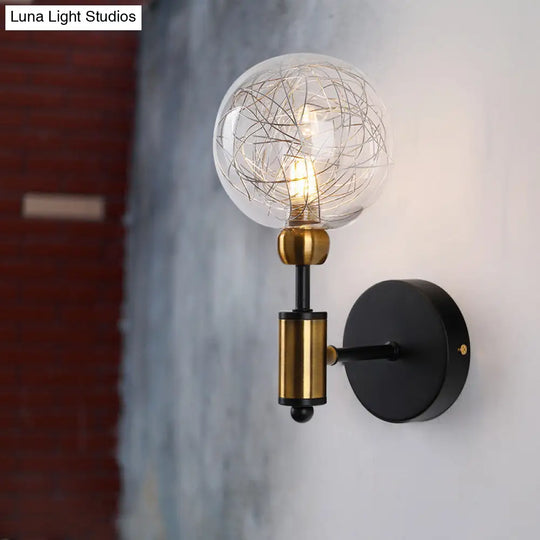 Industrial Style 1/2-Light Bedroom Sconce Wall Lamp - Black/Brass Finish With Clear Glass Shade