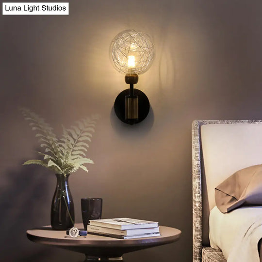 Industrial Style 1/2-Light Bedroom Sconce Wall Lamp - Black/Brass Finish With Clear Glass Shade