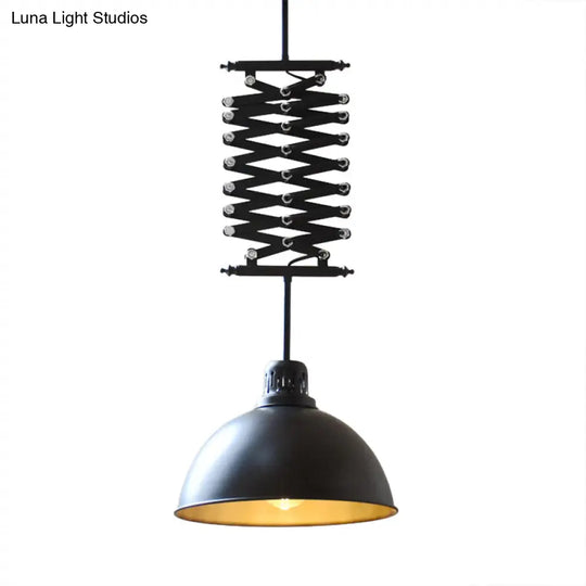 Industrial Style 1 Bulb Metal Dome Ceiling Light - Extendable Pendant For Balcony Black/White