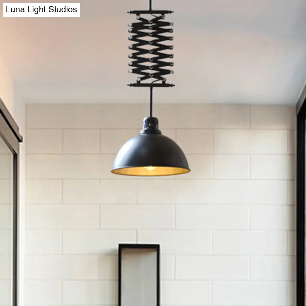 Industrial Style 1 Bulb Metal Dome Ceiling Light - Extendable Pendant For Balcony Black/White