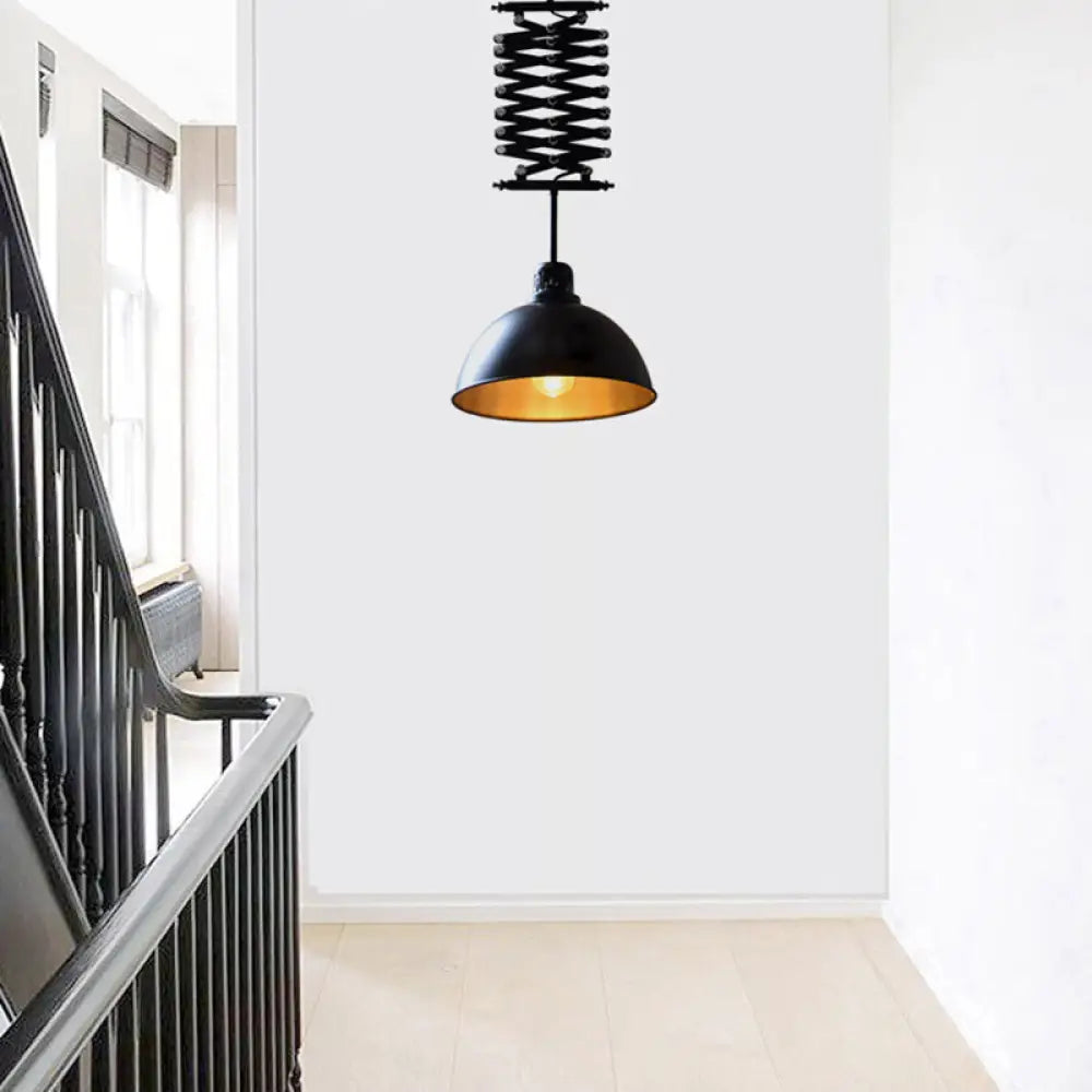 Industrial Style 1 Bulb Metal Dome Ceiling Light - Extendable Pendant For Balcony Black/White Black