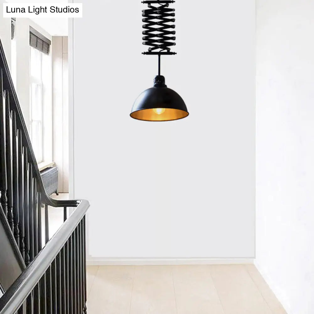 Industrial Style Dome Ceiling Light With Extendable Arm Metallic Finish 1 Bulb Black/White Black