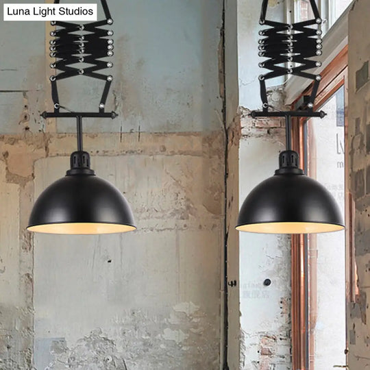 Industrial Style Dome Ceiling Light With Extendable Arm Metallic Finish 1 Bulb Black/White