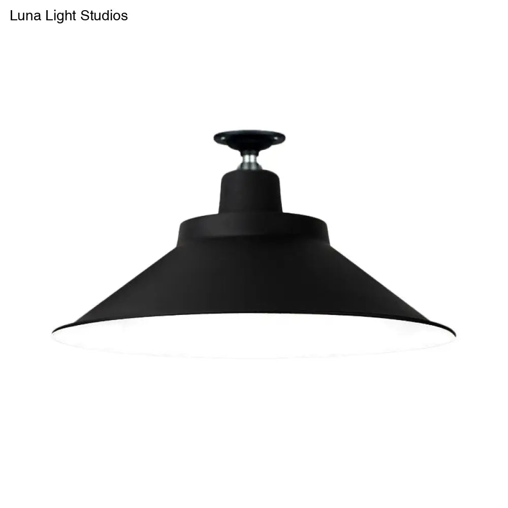 Industrial-Style 1-Head Flush Mount Cone Ceiling Light - 12/16/19.5 Wide Black Metal Finish